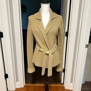 Women's Tan Knit Belted Jacket